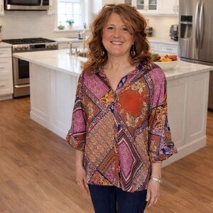 Cato Multicolor Paisley Patchwork Blouse